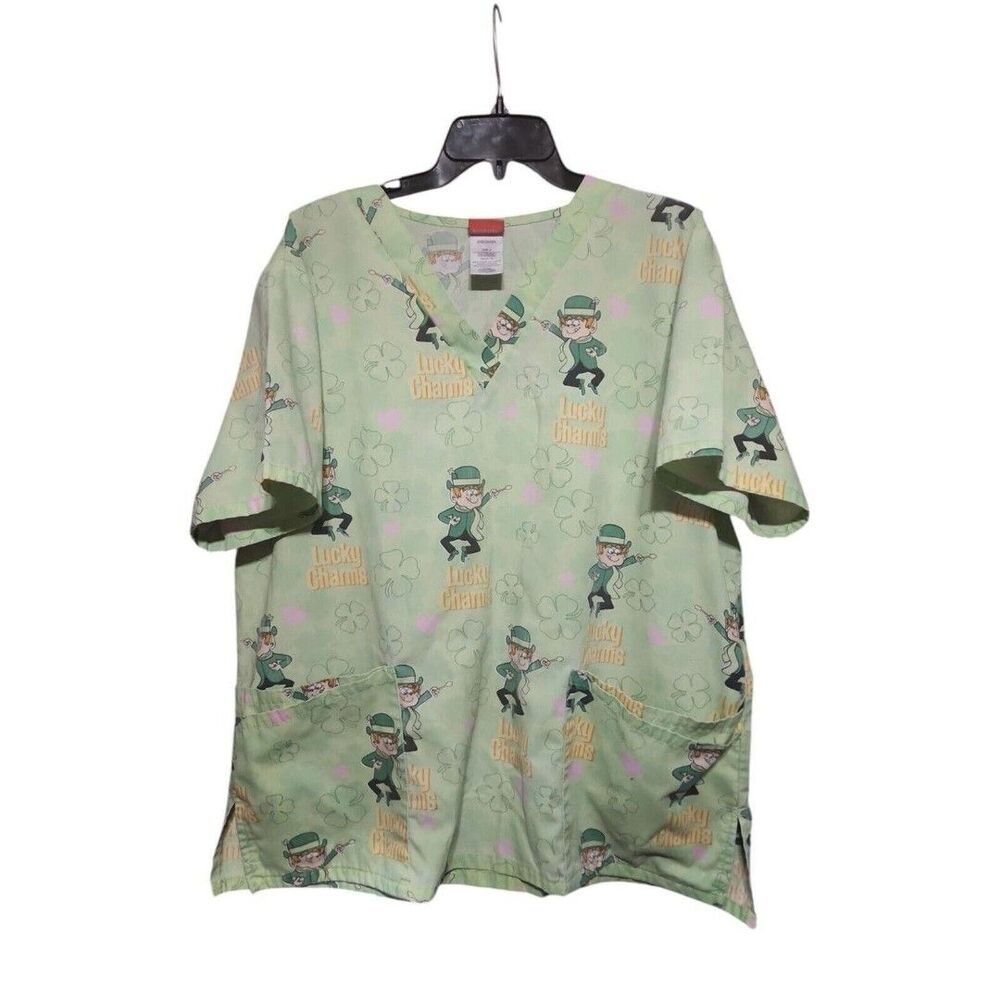Lucky Charms Women’s L Scrub Top Green Nurse Shirt Pockets Medical Uniform